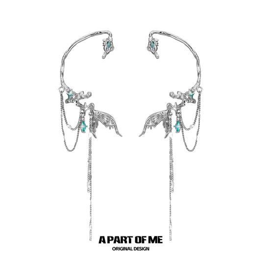Aqua Fragments 18k Platinum Plating Fishtail Fringe Ear Hook Ear Clips™