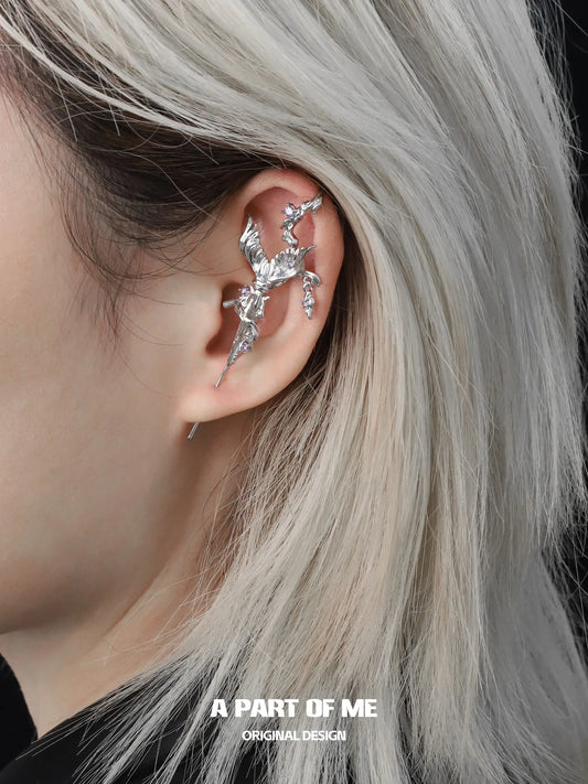 Aqua Fragments 18k Platinum Plating Fishtail Fringe Ear Hook Needle Piercing Earrings™