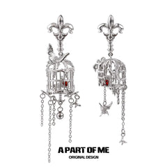 ต่างหูแบบติดพู่ประดับคริสตัล Butterfly Cage S925 ชุบแพลตตินัม 18K™