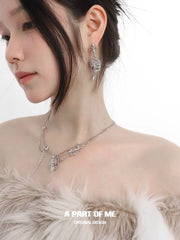 ต่างหูแบบติดพู่ประดับคริสตัล Butterfly Cage S925 ชุบแพลตตินัม 18K™