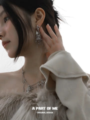 ต่างหูแบบติดพู่ประดับคริสตัล Butterfly Cage S925 ชุบแพลตตินัม 18K™