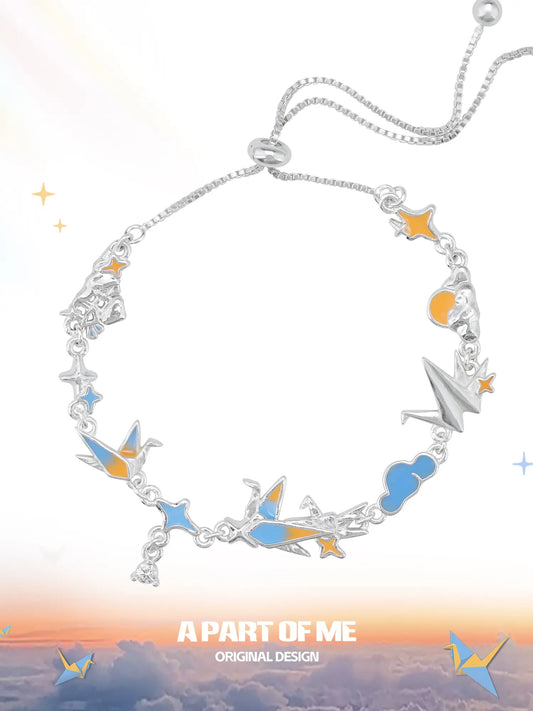 Corigami Era Multi-Color Platinum-Plated Paper Crane Pull-Through Bracelet™