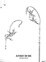 Corigami Era Platinum-Plated Design Pearl Tassel Paper Crane Ear Cuffs Ear Climbers™