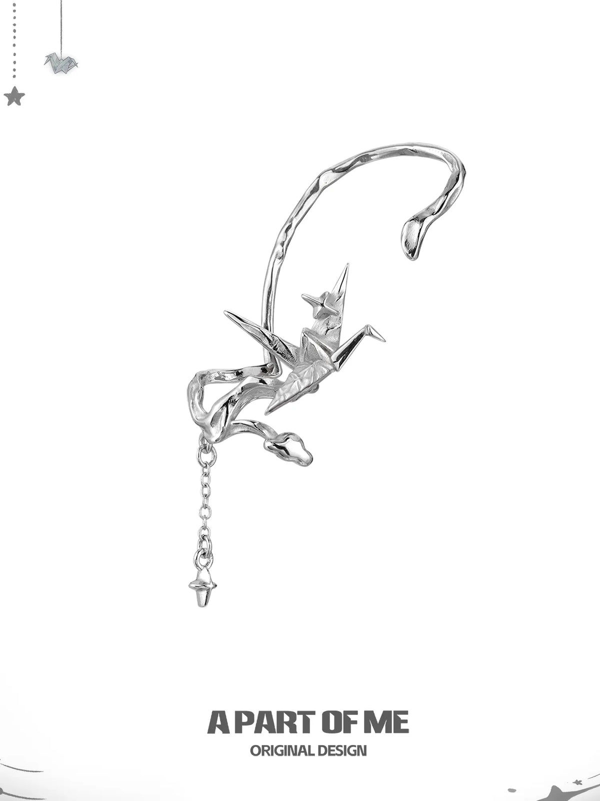 Corigami Era Platinum-Plated Design Pearl Tassel Paper Crane Ear Cuffs Ear Climbers™