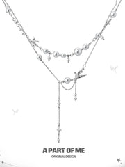 Corigami Era Platinum-Plated Pearl Paper Crane Layered Necklace™