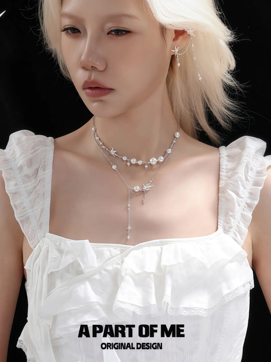 Corigami Era Platinum-Plated Pearl Paper Crane Layered Necklace™