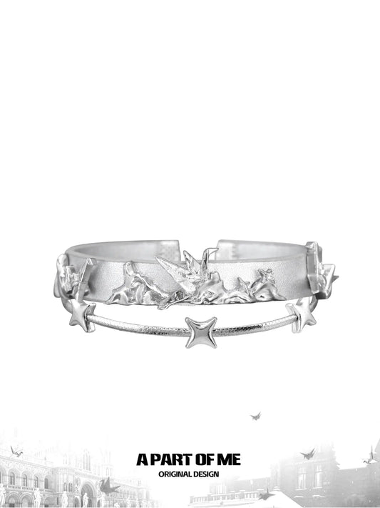 Corigami Era Platinum-plated Adjustable Paper Crane Leather Bangle Bracelet™