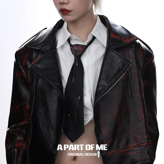 Dark Crows 18K เคลือบทองคำดำ สไตล์ Dark Aesthetic No-Tie Red Resin Crow Tie™