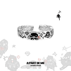 다크 크로우 그래피티 크로우 925 스털링 실버 조절 가능 오픈 링™