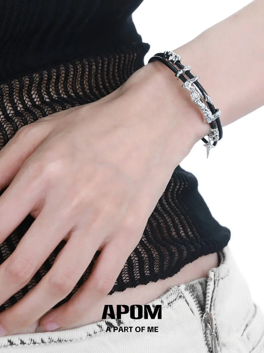 กำไลข้อมือหนังปรับขนาดได้ Dark Matter ชุบแพลตตินัม 18K™