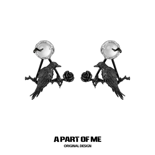 ต่างหูสตั๊ดอะเกตธรรมชาติเคลือบแพลตตินัม 18K S925 ของ Dark Crows™