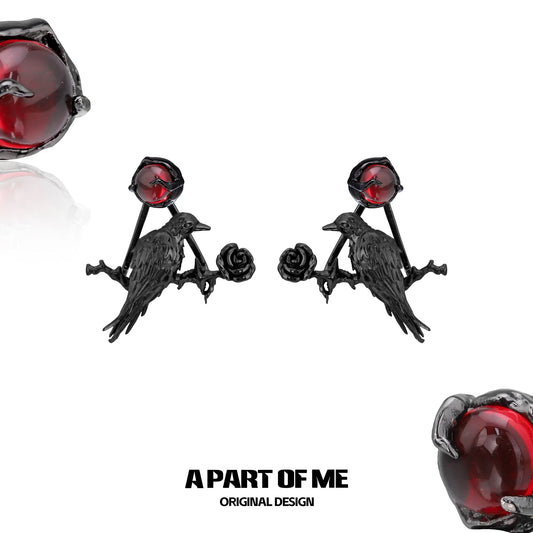 ต่างหูคริสตัลสีแดงถอดได้ Dark Crows S925 ชุบแพลตตินัม 18K™