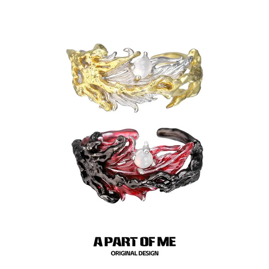 Divine Plume S925 Sterling Silver Agate Wings Resizeable Rings™