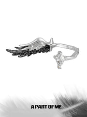 Divine Plume Sterling Silver Dove and Raven Love Black and White Feather Adjustable Ring™