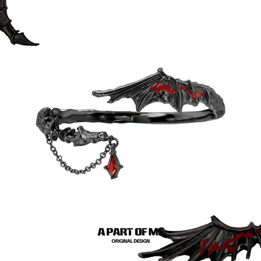 Dragon Red Moissanite 18K Black Gold Plated Dragon Wing Adjustable Bangle Bracelet ™