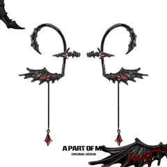 Dragon Red Moissanite 18K Black Gold Plated Dragon Wing Ear Hook Ear Clips™