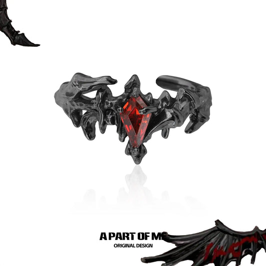 Dragon Red Moissanite 925 Sterling Silver Dragonbone Adjustable Open Ring™