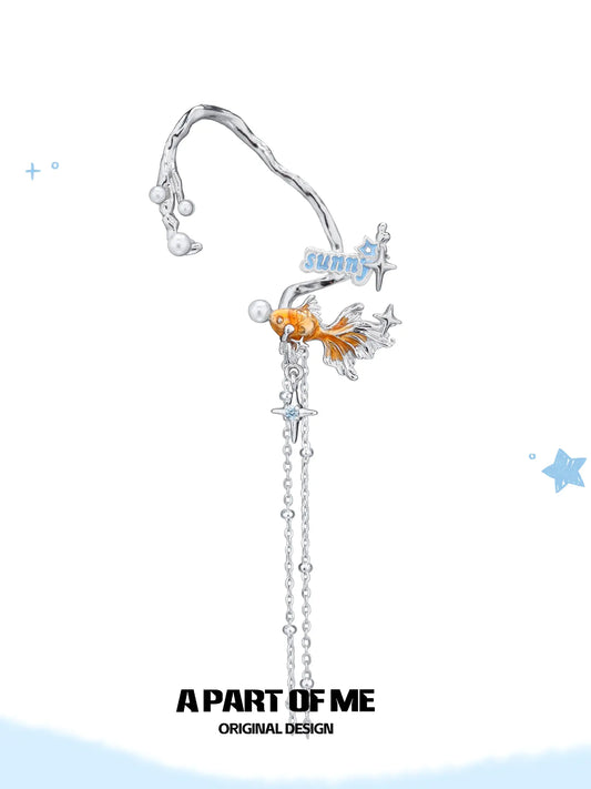 Dreamcore Goldfish Sunset Orange Sea Pearl Tassel Ear Cuff Ear Clips™