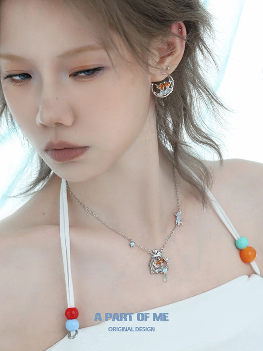 Dreamcore Goldfish Sunset Orange Sea Y2K Titanium Choker Necklace™