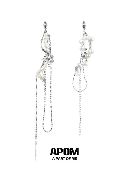 Forever Elegant 18K Platinum Plated Asymmetrical Pearls Beaded Tassel Earrings™