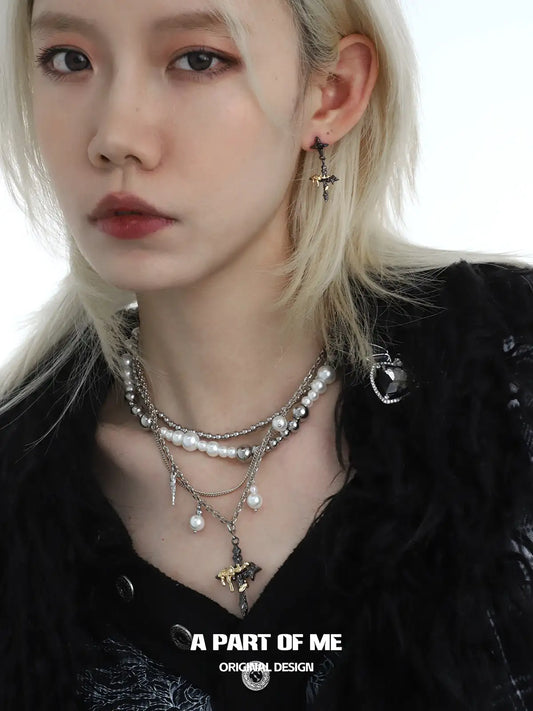 Forever Elegant Heavy Craft Multi-Layer Pearls Beaded Cross Pendant Necklace™