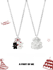 Happy New Year Platinum Plating Kitten and Puppy Cake Pendant Necklace™