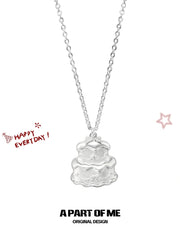 Happy New Year Platinum Plating Kitten and Puppy Cake Pendant Necklace™