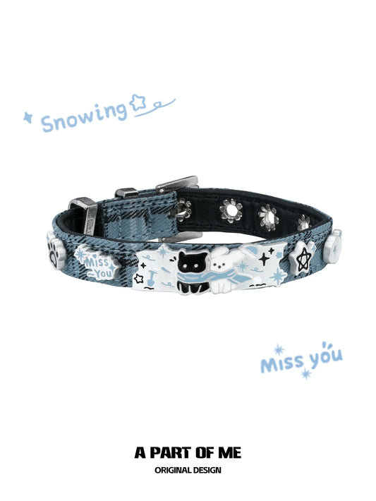 Hello Winter Black Kitten and White Puppy Blue Leather Bracelet™