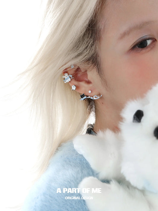 Hello Winter Black Kitten and White Puppy Irregular Ear Cuffs Ear Climbers™