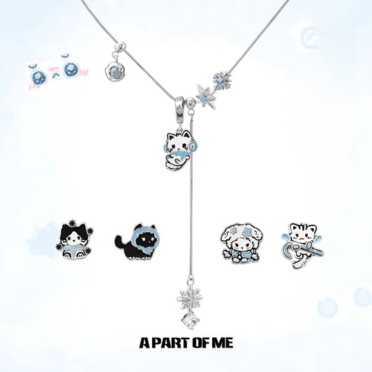 Hello Winter Meow 18K Platinum Plated Soft-Hearted Cat Design Pull-Through Necklace™