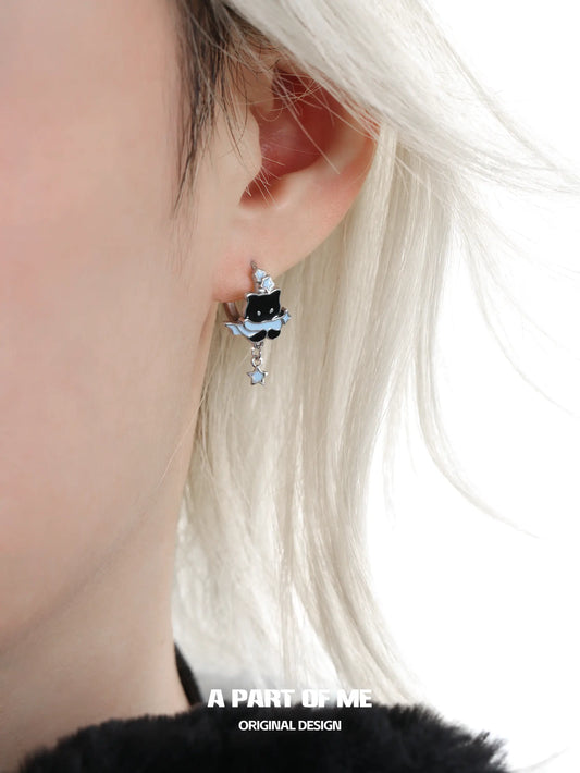 Hello Winter Platinum-Plated Black Kitten and White Puppy Drop Hoop Earrings™