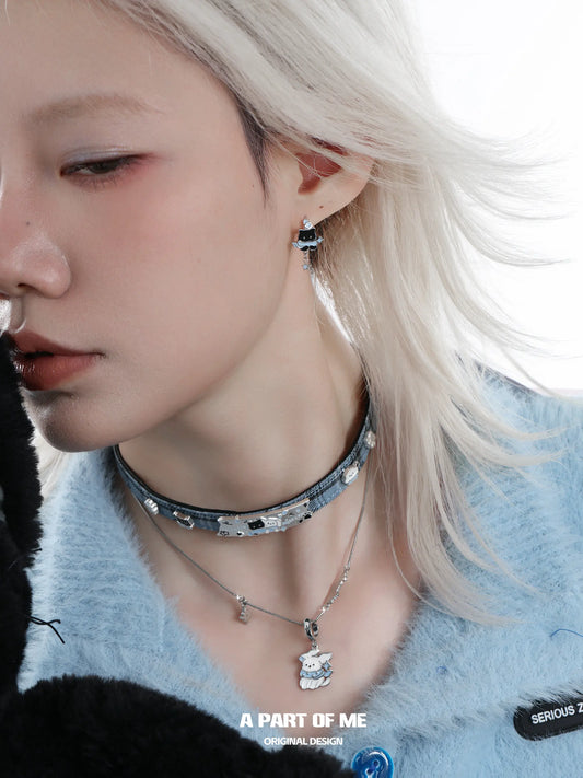 Hello Winter Platinum-Plated Black Kitten and White Puppy Pendant Necklace™