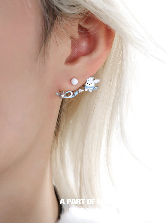 Hello Winter Platinum-Plated Black Kitten and White Puppy Stud Earrings™