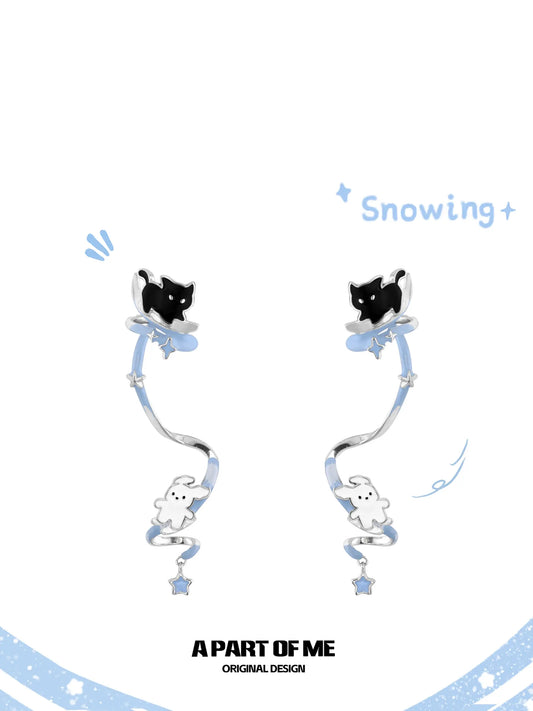 Hello Winter Platinum-Plated Kitten& Puppy Detachable Earring Clip™