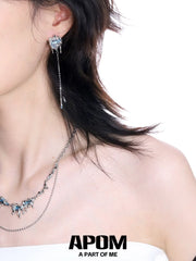 ต่างหูแบบติดพู่ไม่สมมาตรเคลือบแพลตตินัม 18K S925 จาก Ice Field™