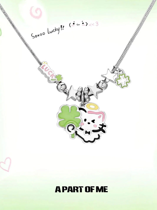 Lucky Clover 18K Platinum Plated Kitten & Puppy Choker Necklace™