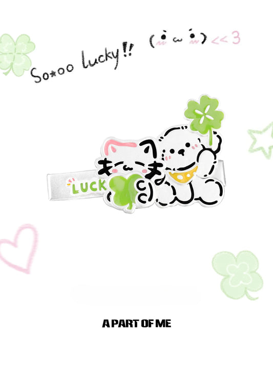 Lucky Clover 18K Platinum Plated Kitten & Puppy Hairclip Hair Clip™