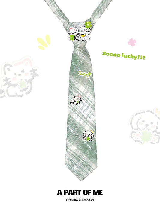 Lucky Clover Kitten & Puppy Graduation Season Shirt Plaid Tie™