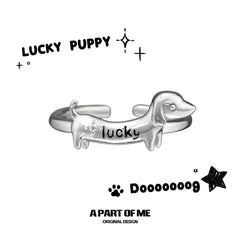 แหวนเปิดปรับได้รูปสุนัขไส้กรอกเงินสเตอร์ลิง 925 ของ Lucky Puppy™