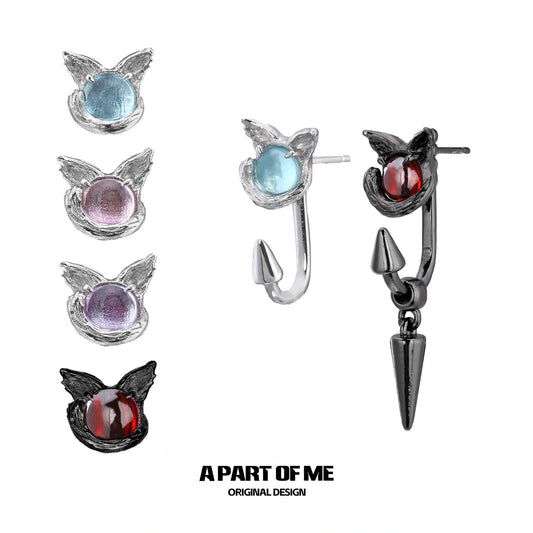 Meow 18K Platinum/Black Gold Plated Cat's Eyes Stud Earrings™