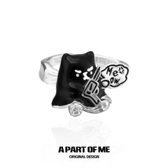 Meow Bandit Kitty Ghost Cat 18K Platinum Plated Couple Adjustable Open Rings™