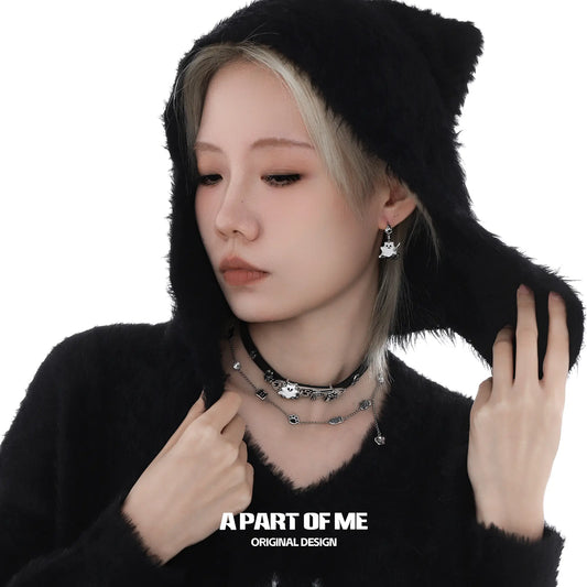 Meow Bandit Kitty Ghost Cat 18K Platinum Plated Leather Choker Necklace™