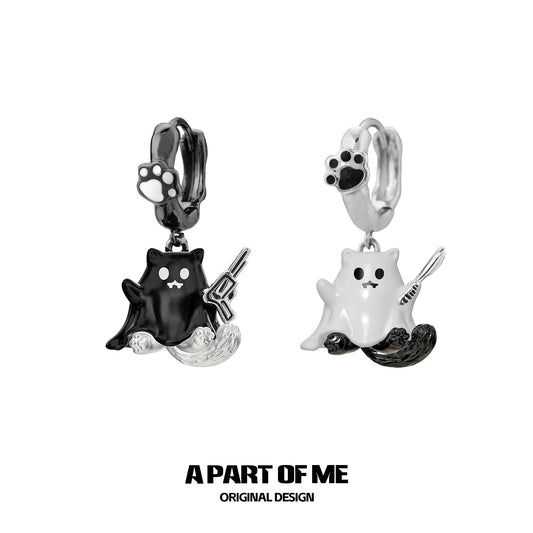 Meow Bandit Kitty Ghost Cat 18K Platinum Plated Pendat Earrings™