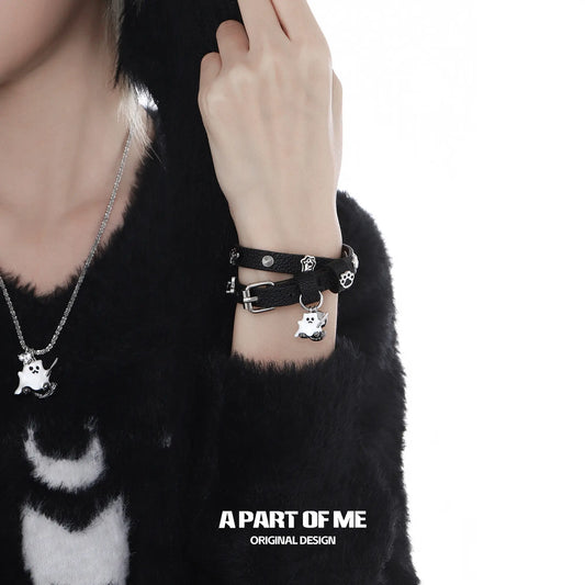 Meow Bandit Kitty Ghost Cat Multifunctional Leather Bracelet/Choker™