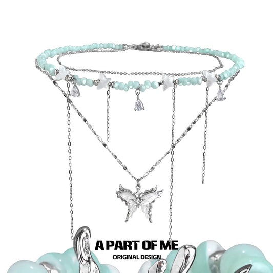 Mint Lagoon 18K Platinum Plating Beads Butterfly Pendant Chokers Necklaces™