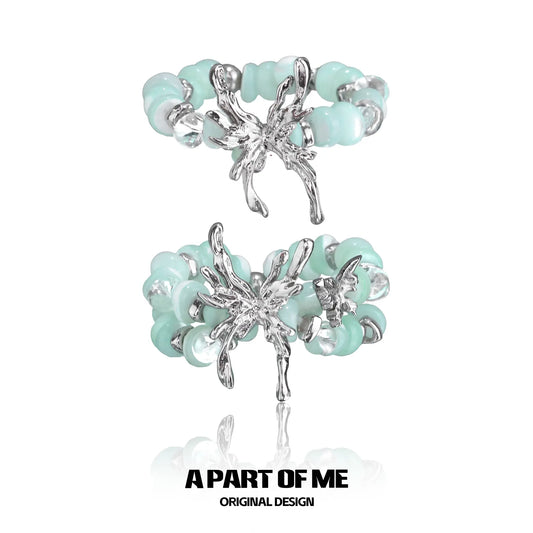 Mint Lagoon S925 Sterling Silver Bead Butterfly Resizeable Rings™