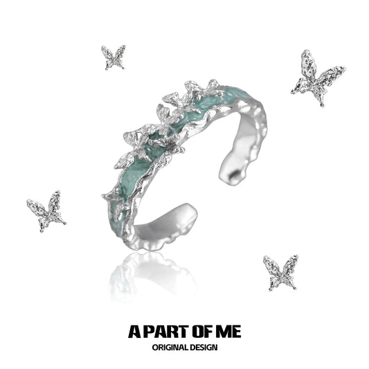 Mint Lagoon S925 Sterling Silver Butterfly Resizeable Open-end Rings™