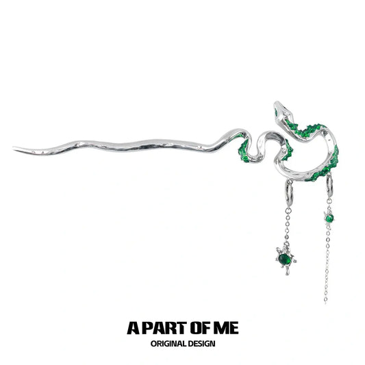 Slytherin House 18k Platinum Plating Zircon Brambles Snake Detachable earring & Hari pin Hairpins Set™