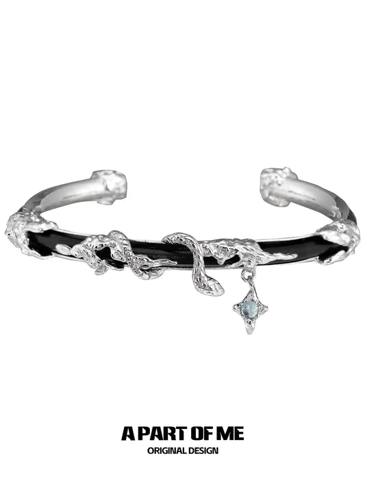 Snake's Grasp Zircon 18K Platinum Plated Adjustable Leather Open Bangle Bracelet™