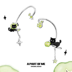 Summer Fruity 18K Platinum Plated Apple Cat Asymmetrical Ear Hook™